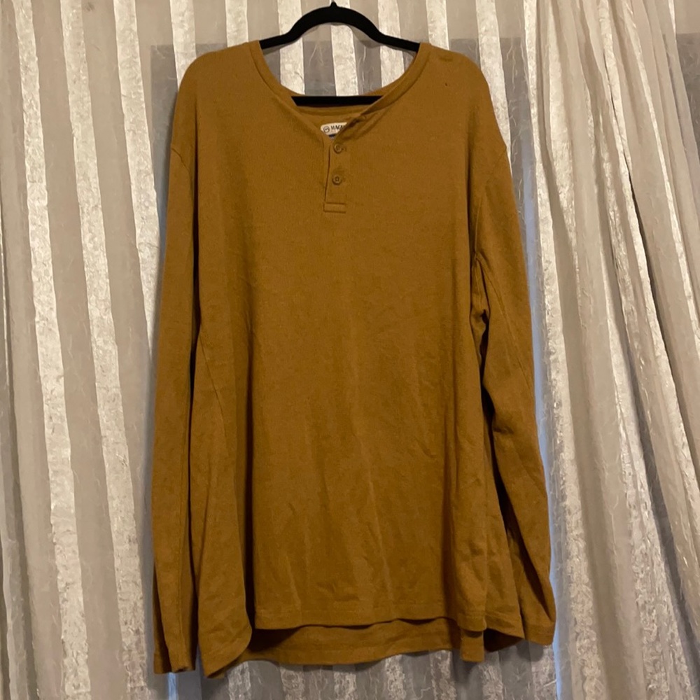 Magellan mustard yellow waffle knit long sleeve Henley